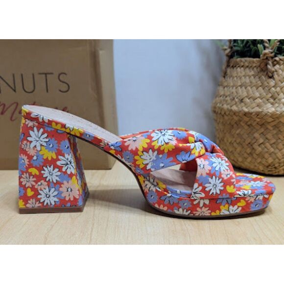 Coconuts by Matisse Red Floral Esme Knot Slide Heeled Dress Sandals Size 9 NIB - Picture 9 of 14